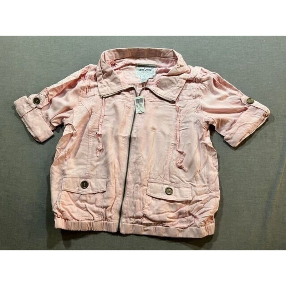 Wet Seal Shirt Girls Extra‎ Large Pink Collared Zip Short Sleeve Kids Youth.